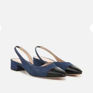 NWT Veronica Beard||Cecile Denim Cap-Toe Slingback heels Size 7, With Box
